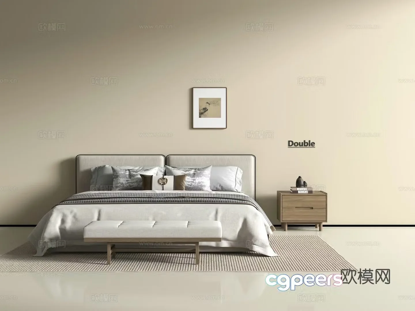 Modern double bed 3d model