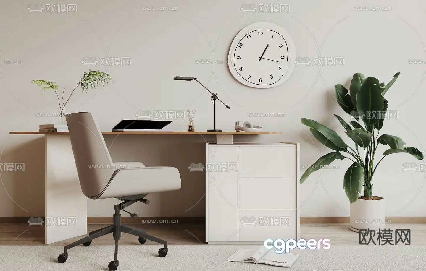 Modern desk computer desk study table 3d model