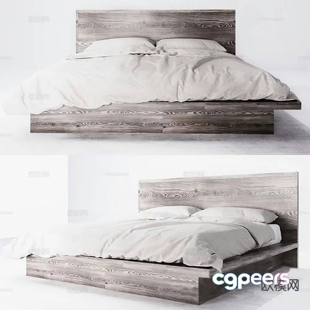 Log style double bed 3d model