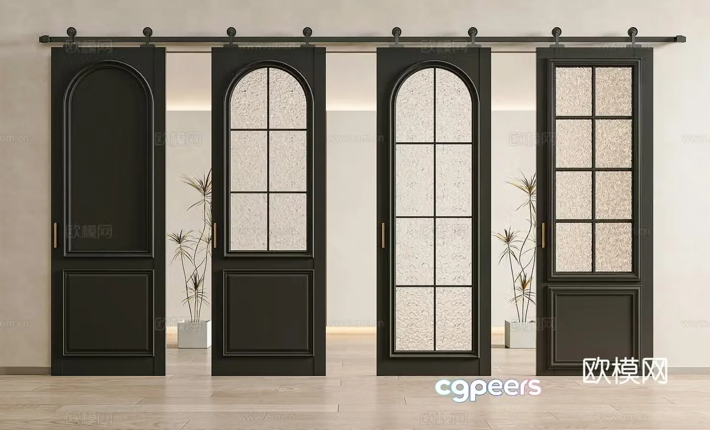French medieval sliding door glass door barn door glass barn door glass sliding door 3d model