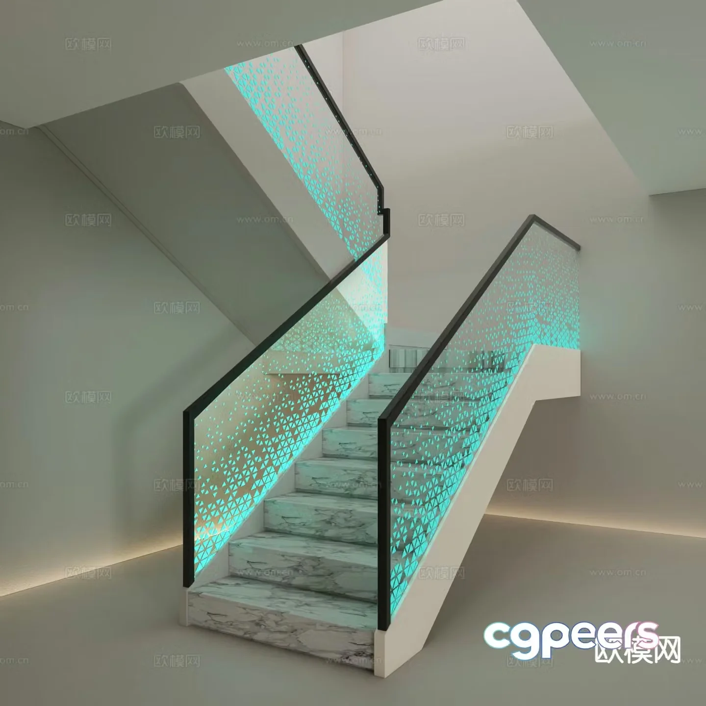 Modern staircase glowing handrail glass handrail staircase 3d model