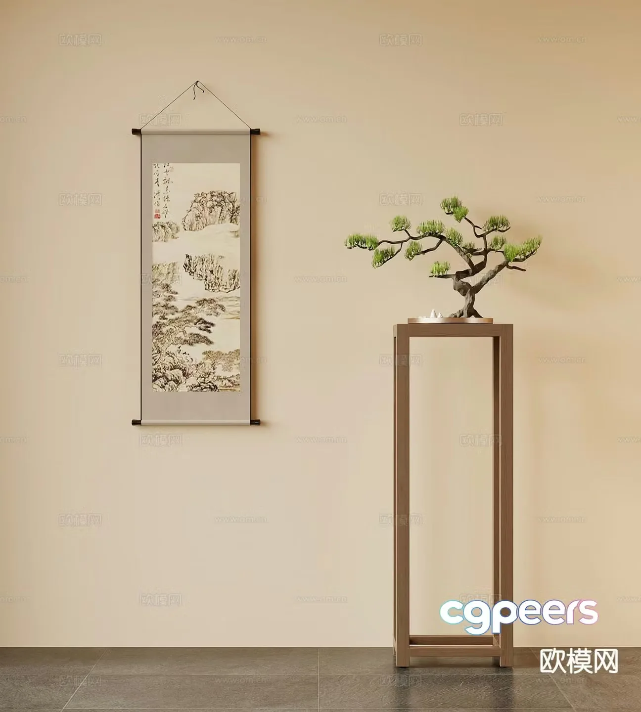 New Chinese style decorative painting landscape painting scroll painting 3D model
