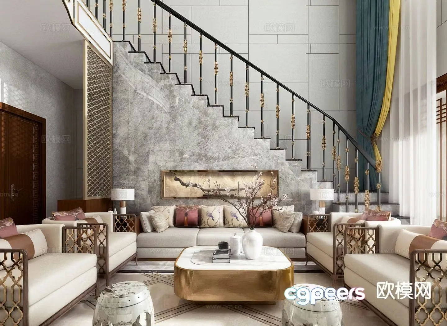 New Chinese style modular sofa 3d model
