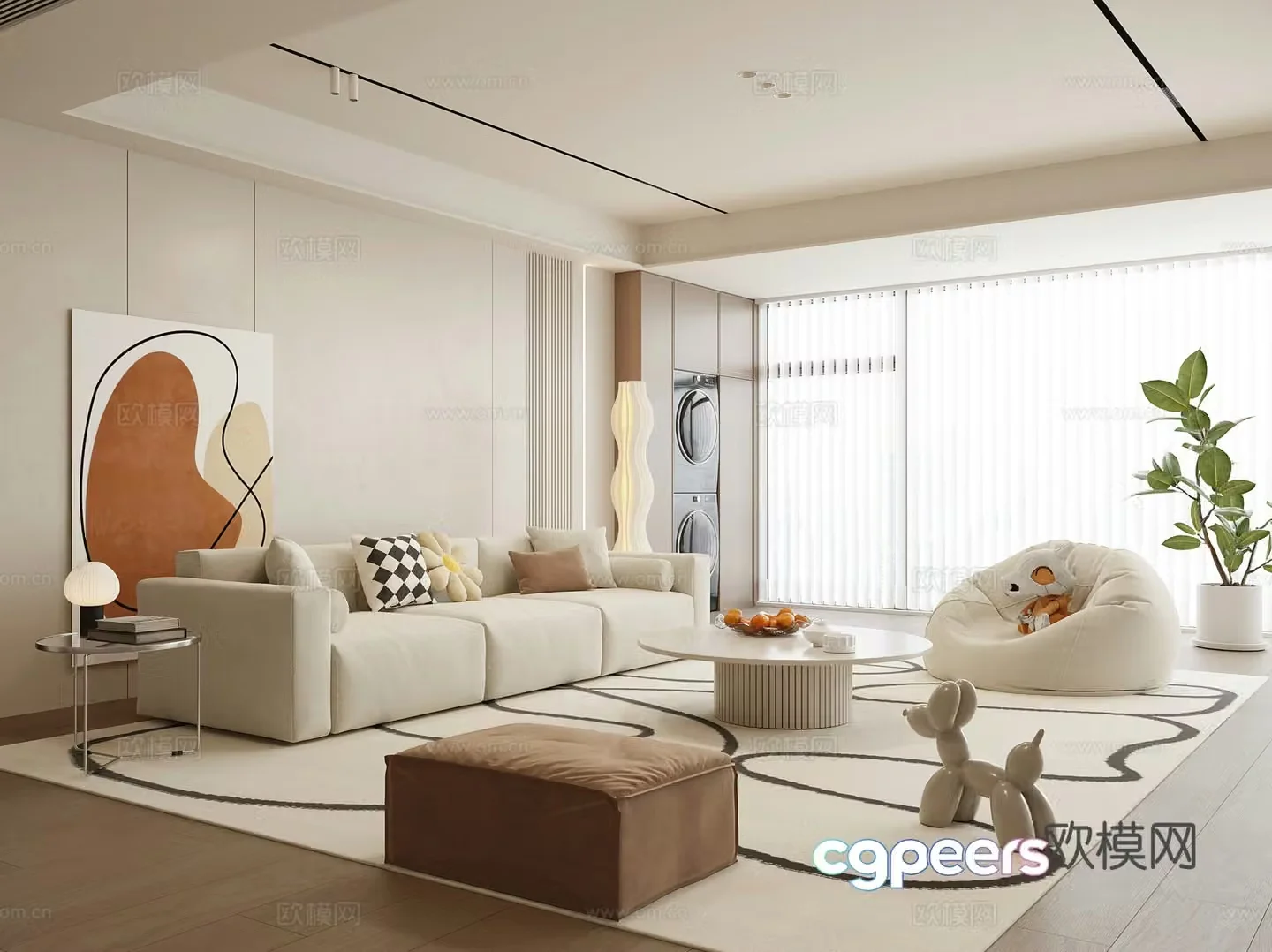 Modern cream style home living room 3d model
