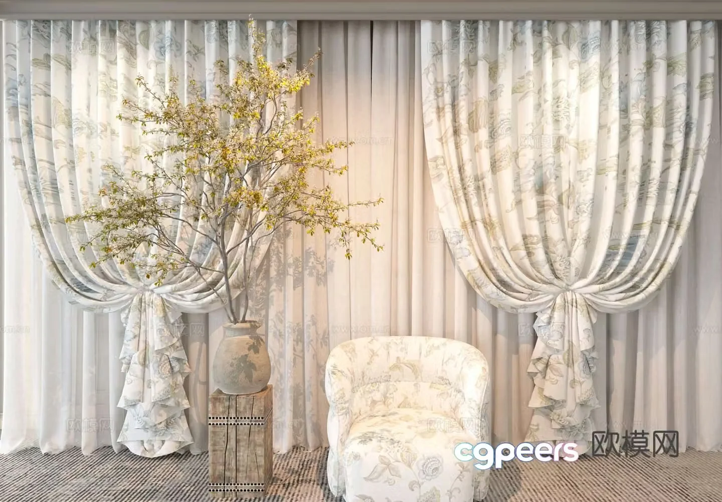 European printed curtains and screens 3D model