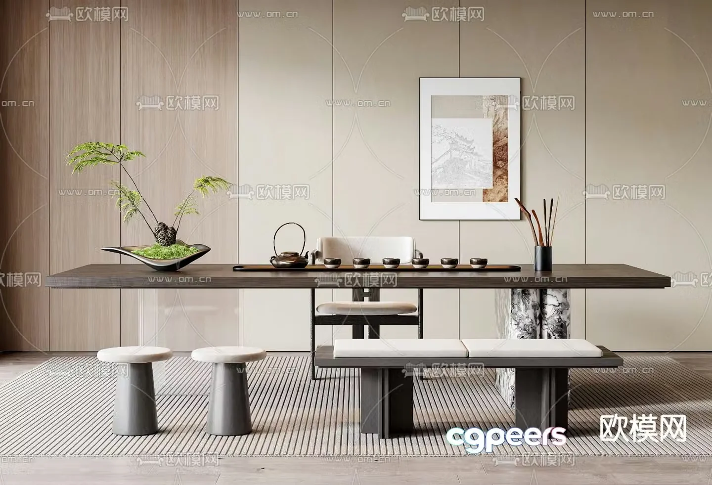 Modern tea table and chairs 3d model