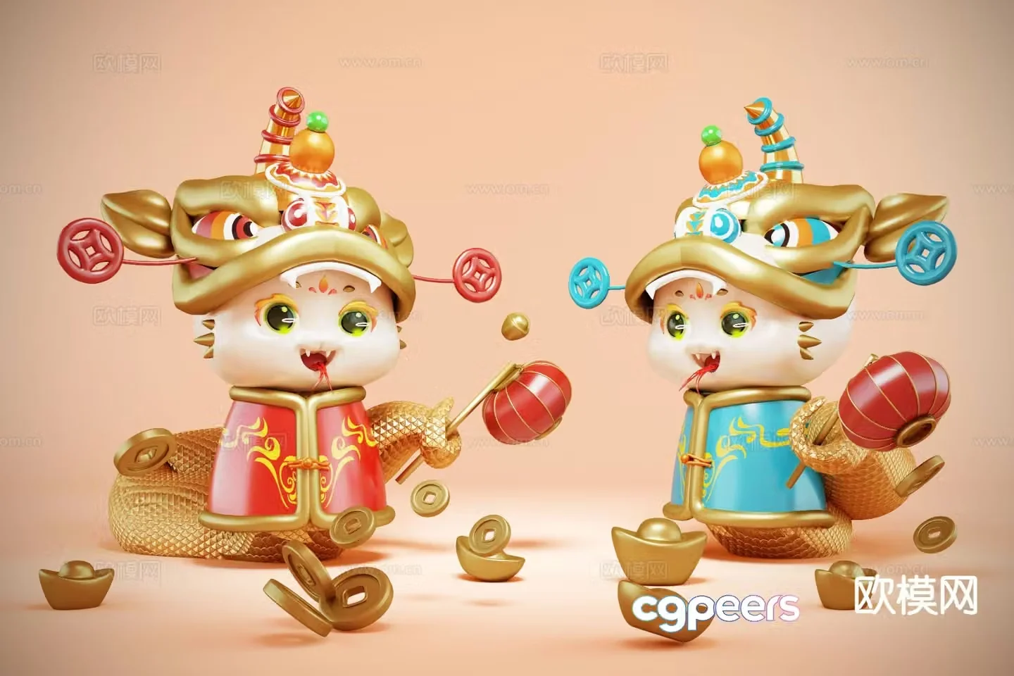 Spring Festival Beauty Display Year of the Snake Baby Snake Cartoon Sculpture 3D Model