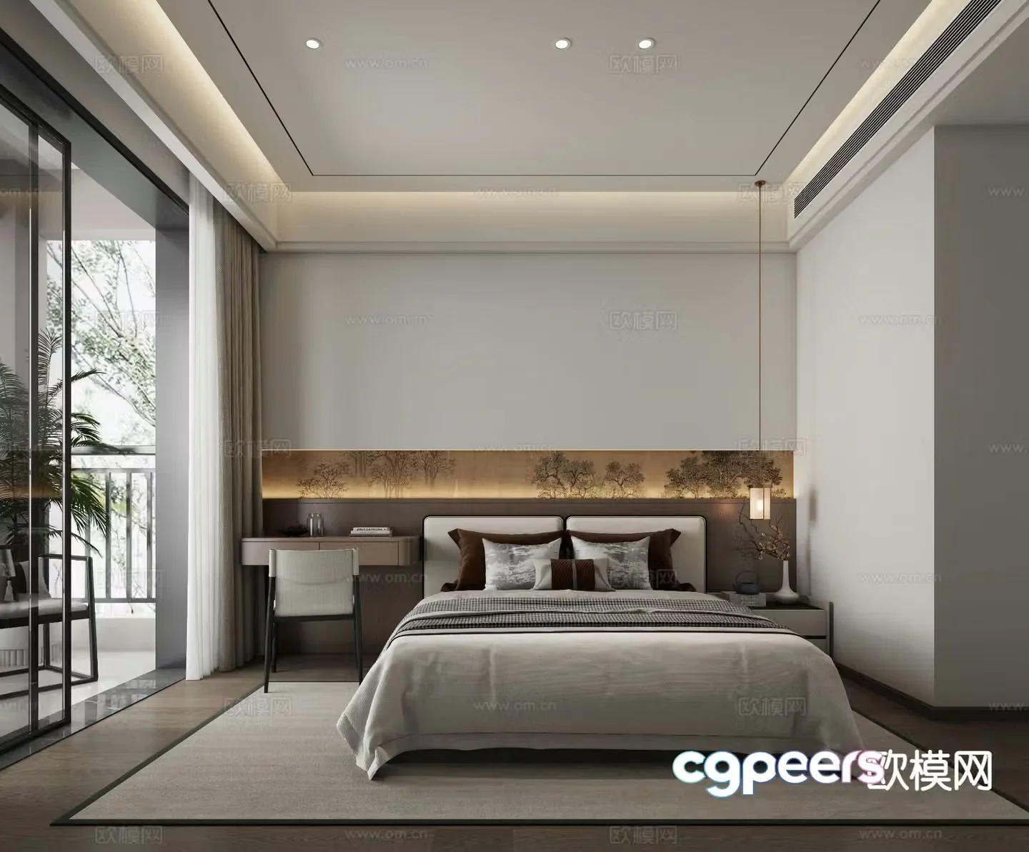 New Chinese style bedroom second bedroom 3D model