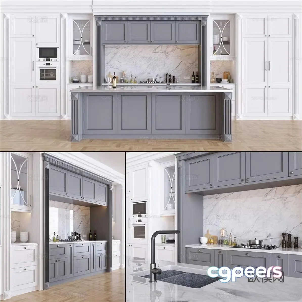 Simple European island cabinet cabinet 3d model