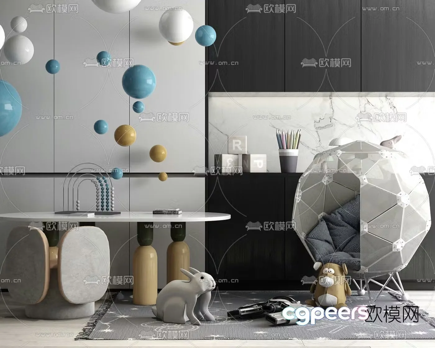 Modern children’s table and chair 3d model