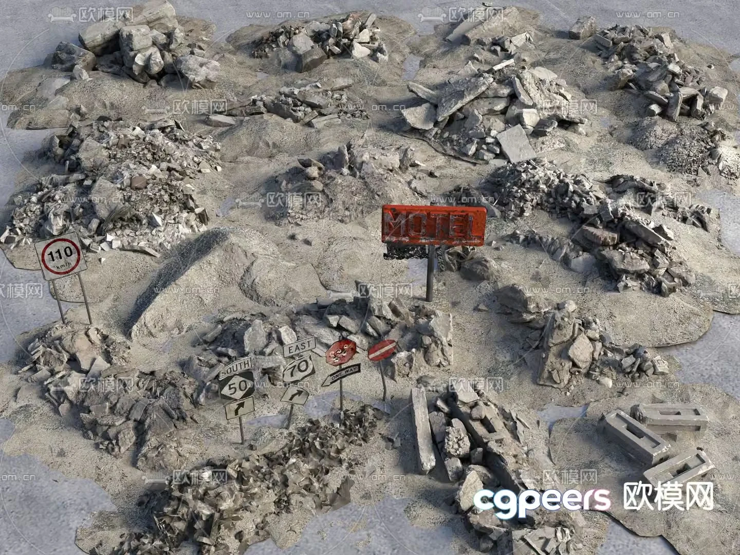 Game scene building ruins wreckage 3d model