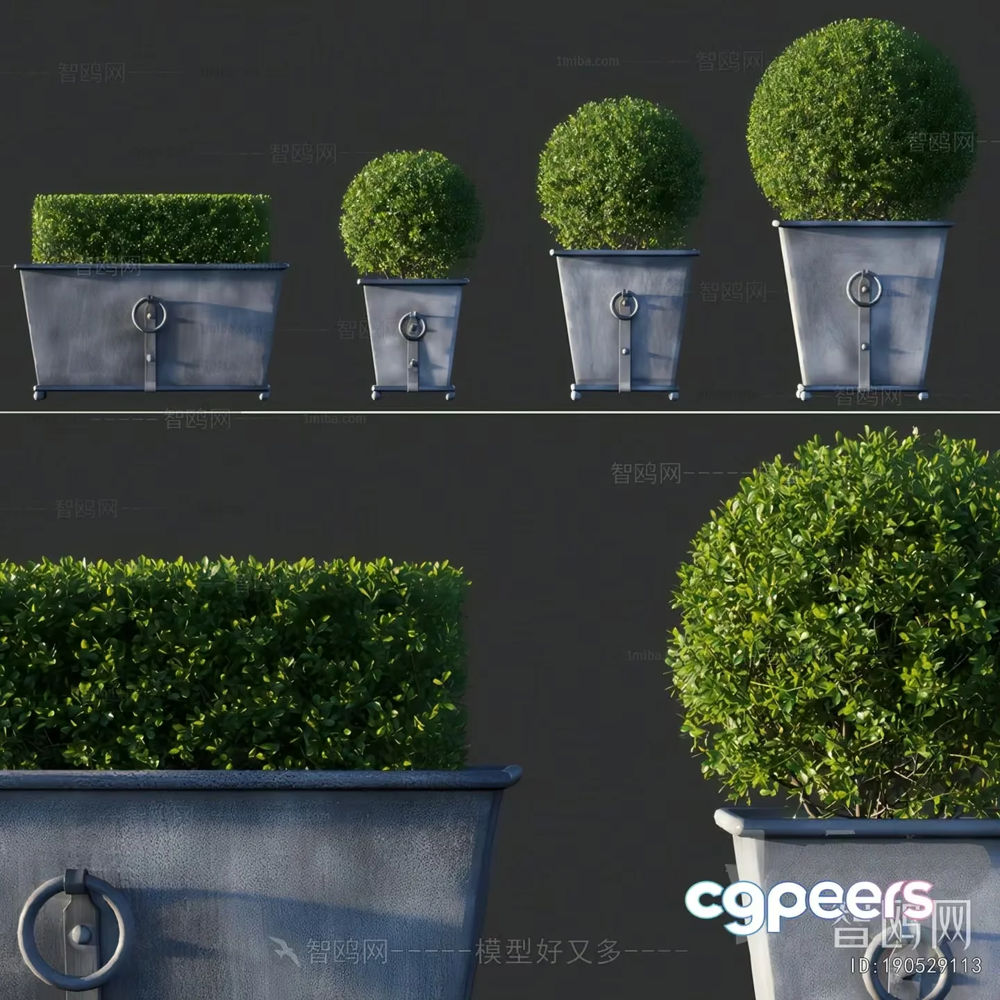 A Large Gray Planter With Green Plants 3D Model – 14020 – VRAY Render
