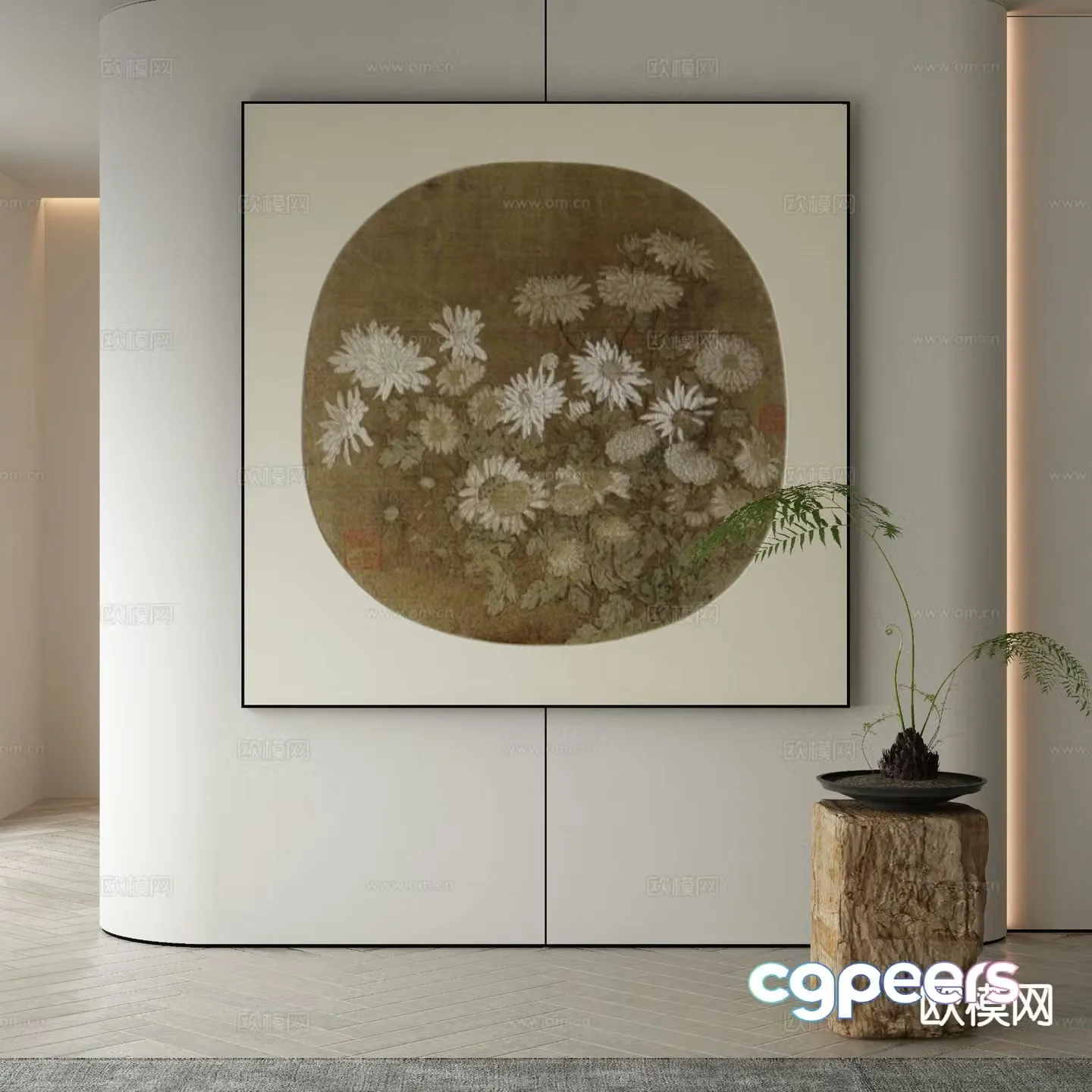 New Chinese style flower painting texture painting decorative painting 3d model