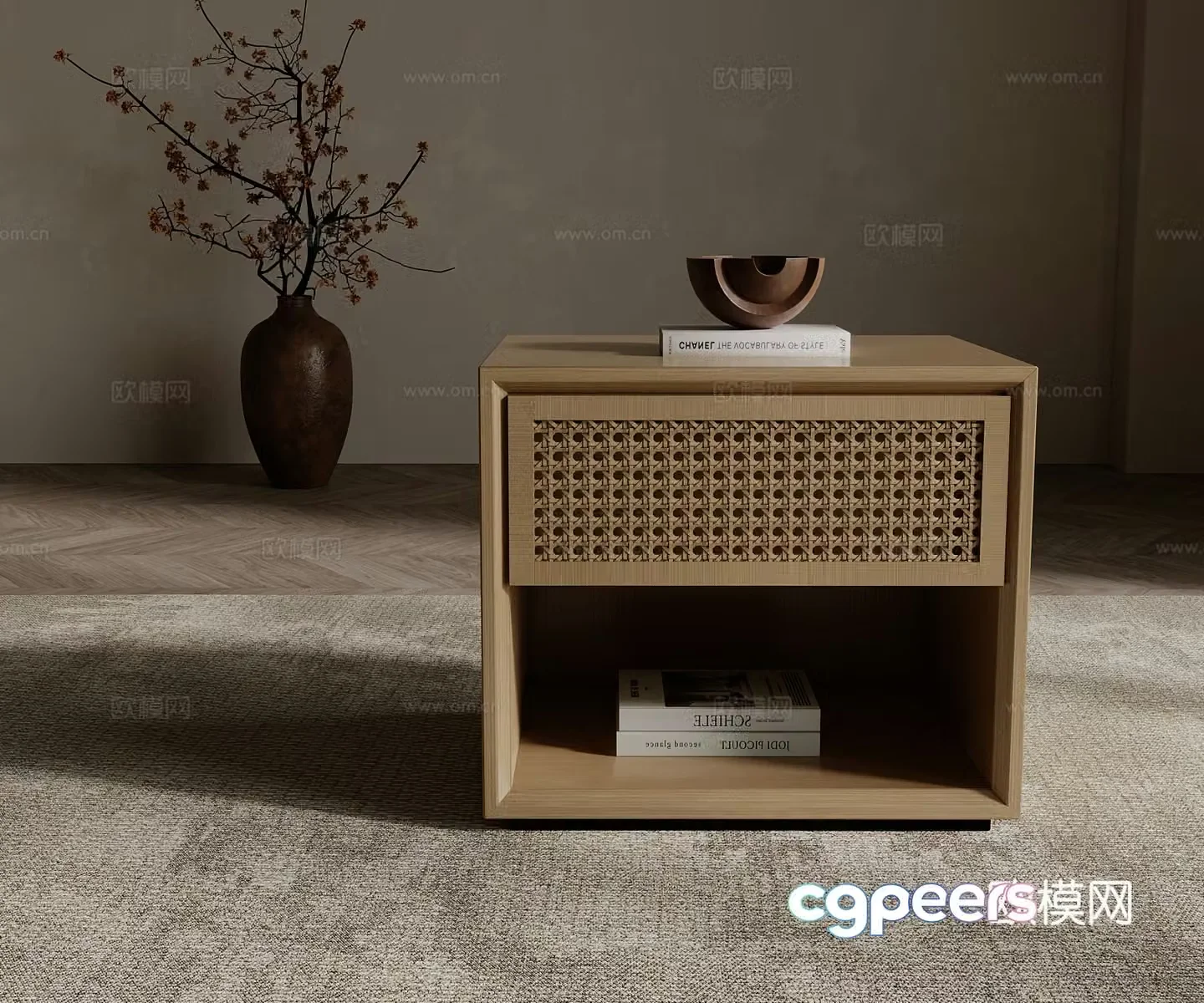 20 new Chinese style bedside table rattan bedside table 3D model