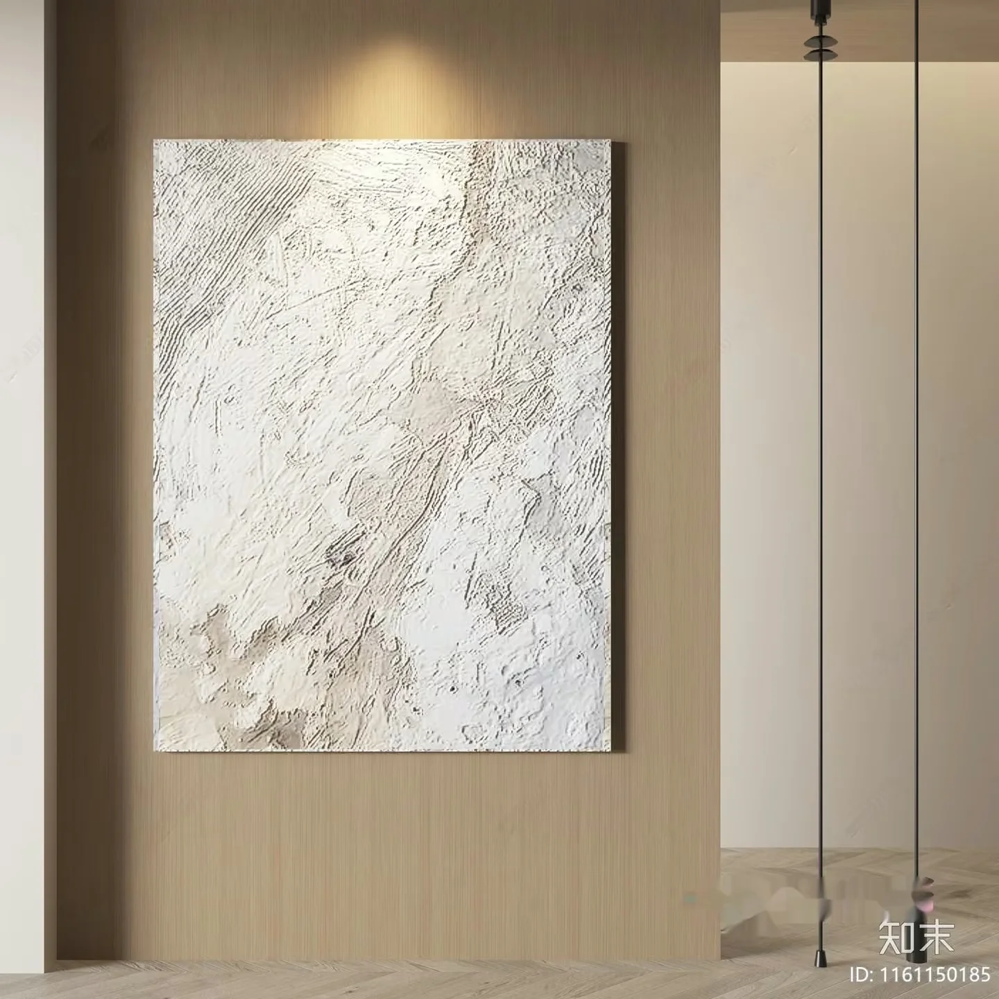 A Textured White Painting Hangs On A Wall Surrounded By A Beige And Brown 3D Model – 20102 – VRAY Render