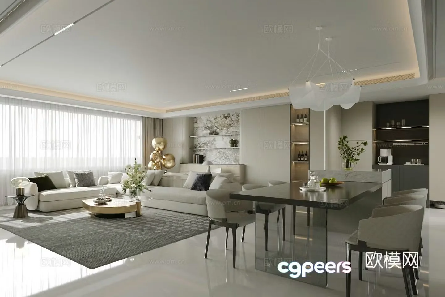 Modern Italian restaurant light luxury Italian restaurant sofa coffee table combination high-end gray restaurant 3D model