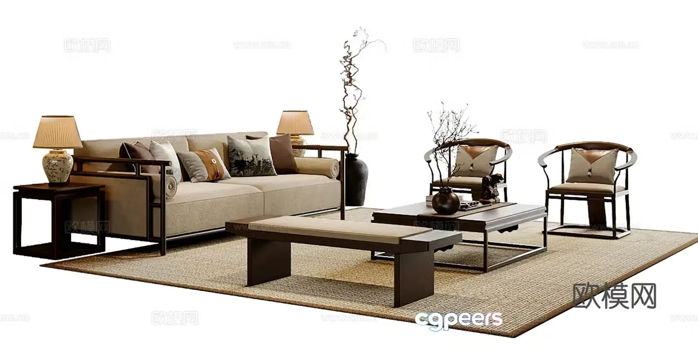 New Chinese combination sofa 3D model