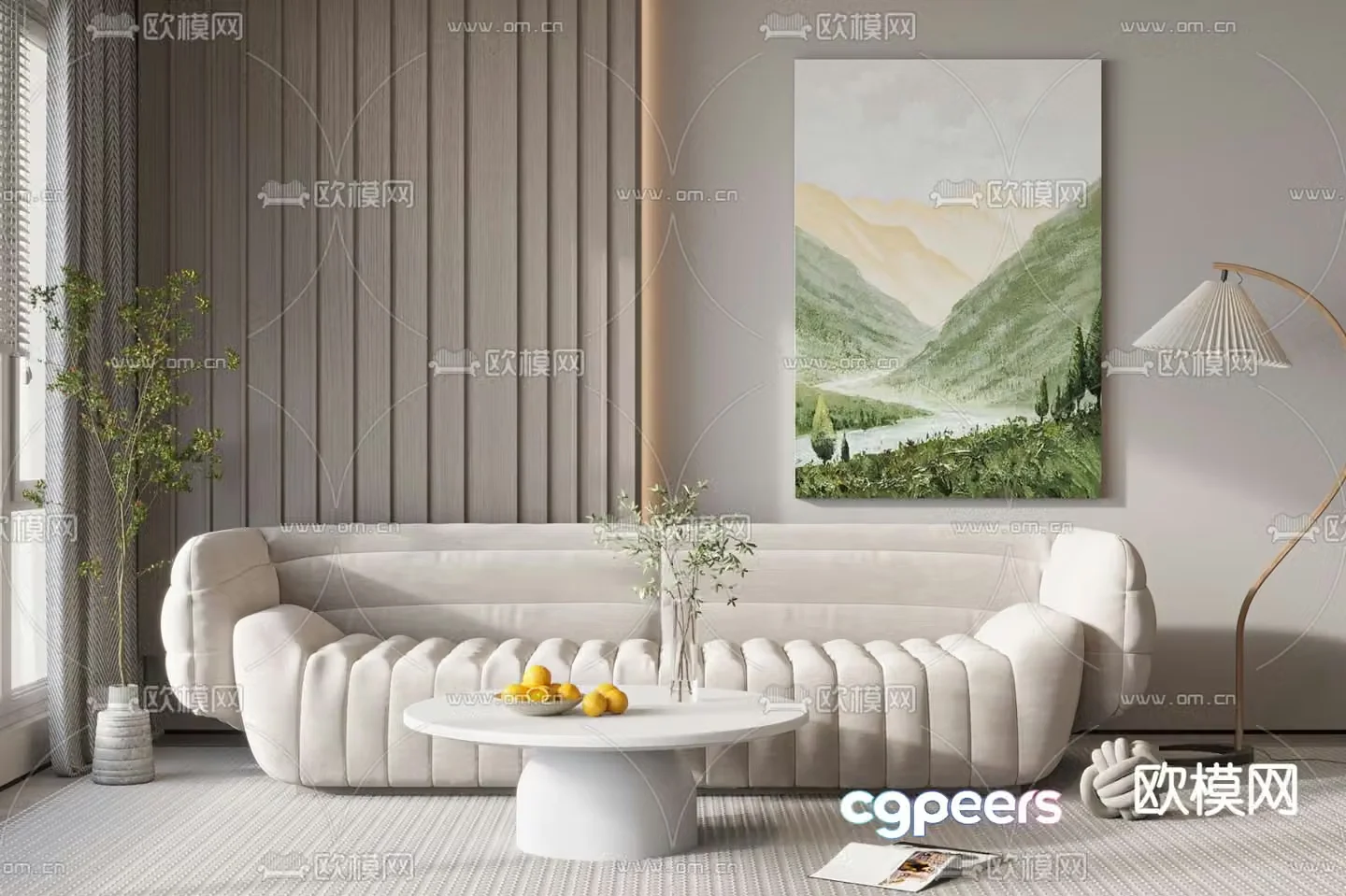 Cream style sofa double sofa 3d model