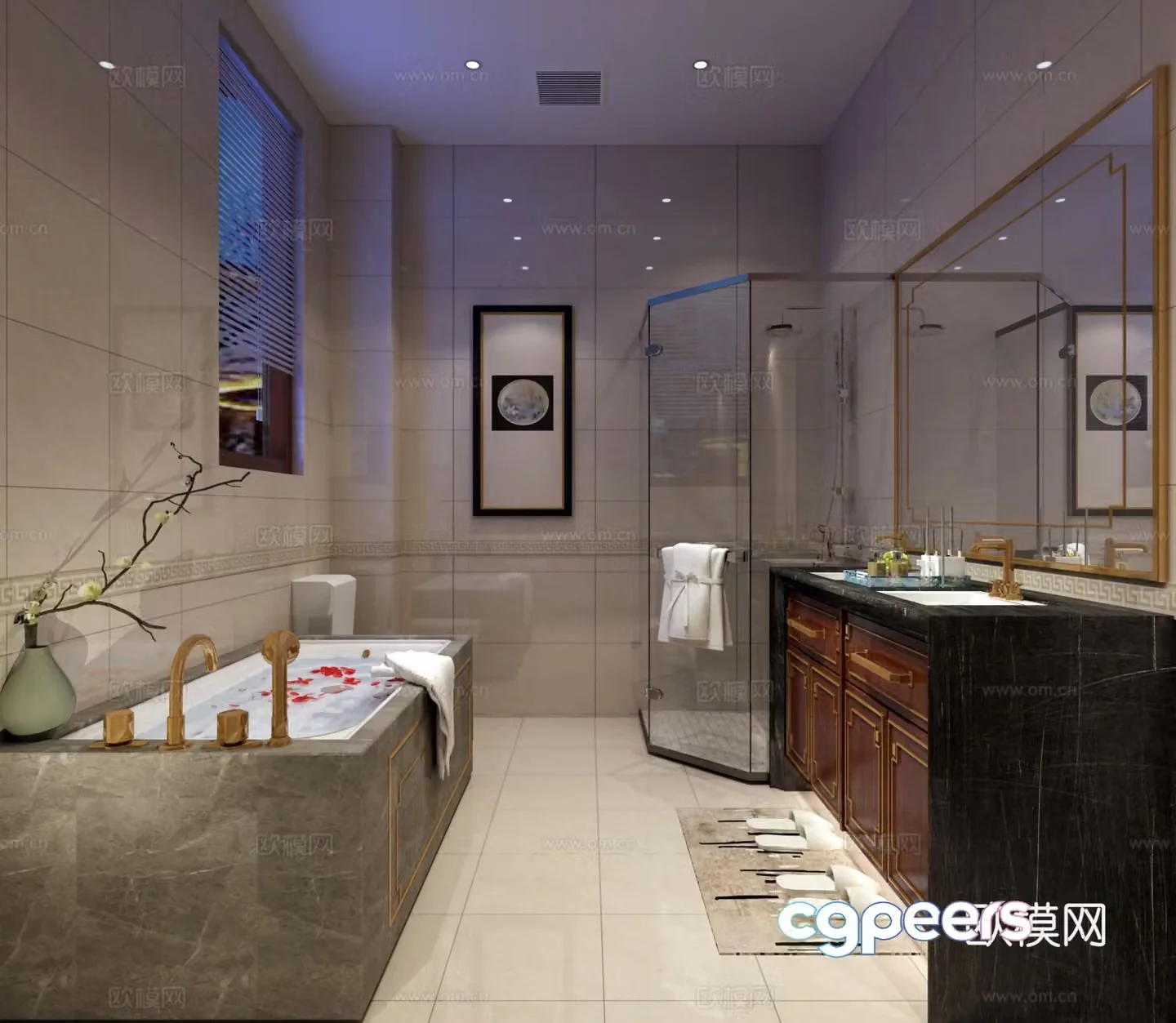 New Chinese style bathroom toilet dressing mirror bathtub 3d model