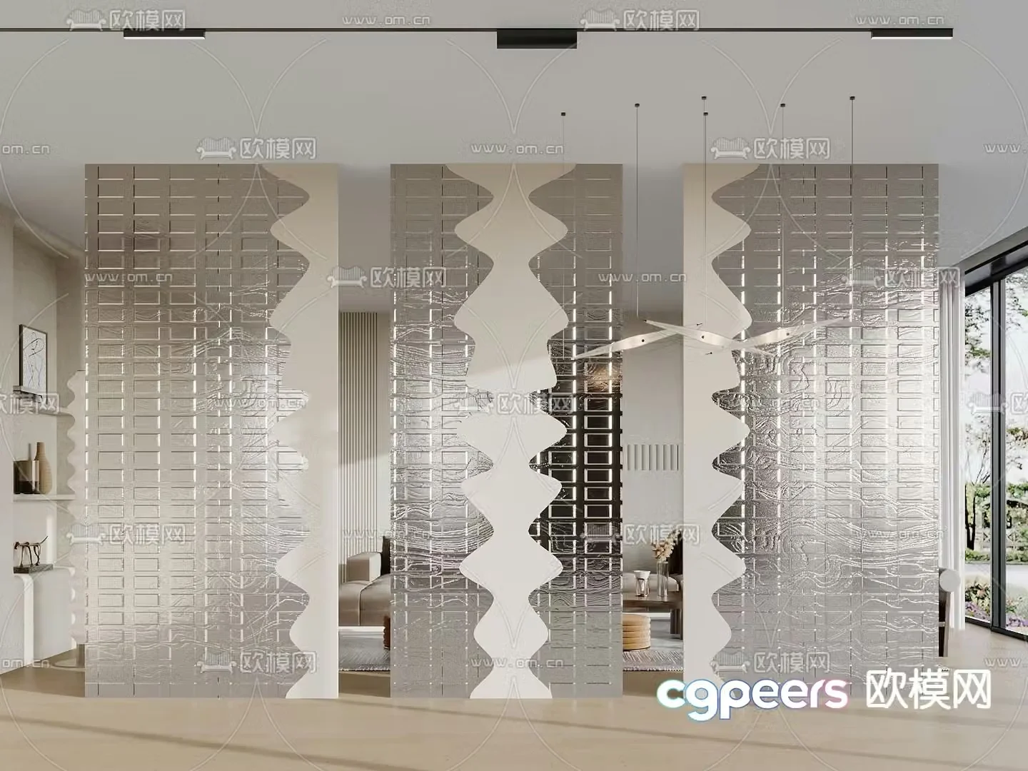 Glass brick wall partition screen 3d model