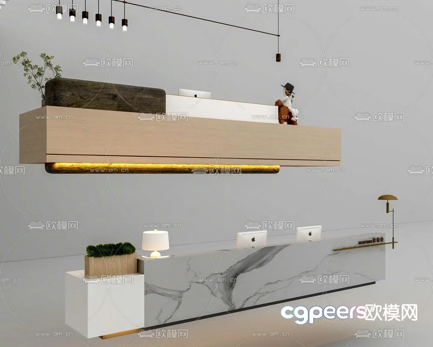 New Chinese style reception desk service desk front desk 3d model
