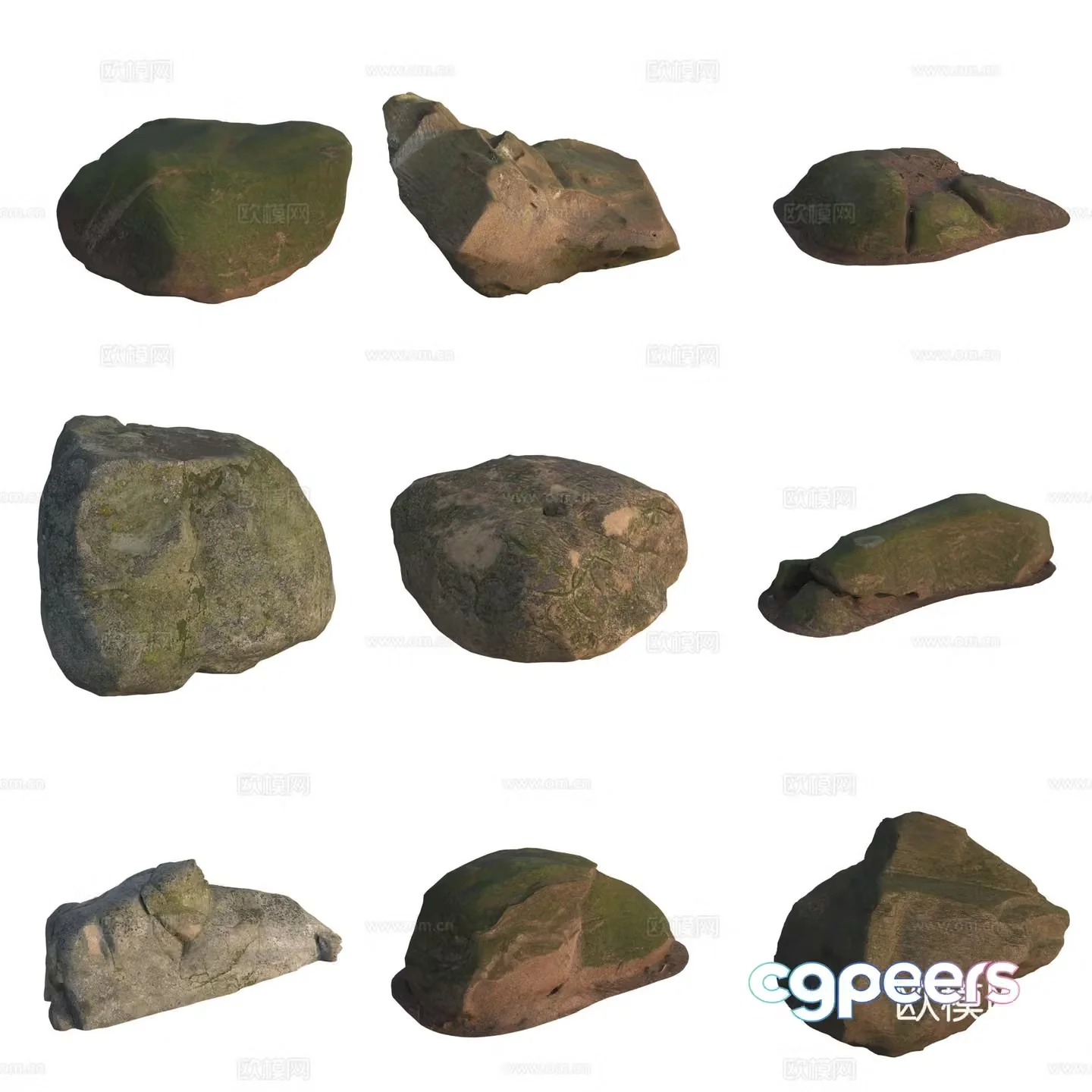 Moss Stone Boulder Rock 3D Model