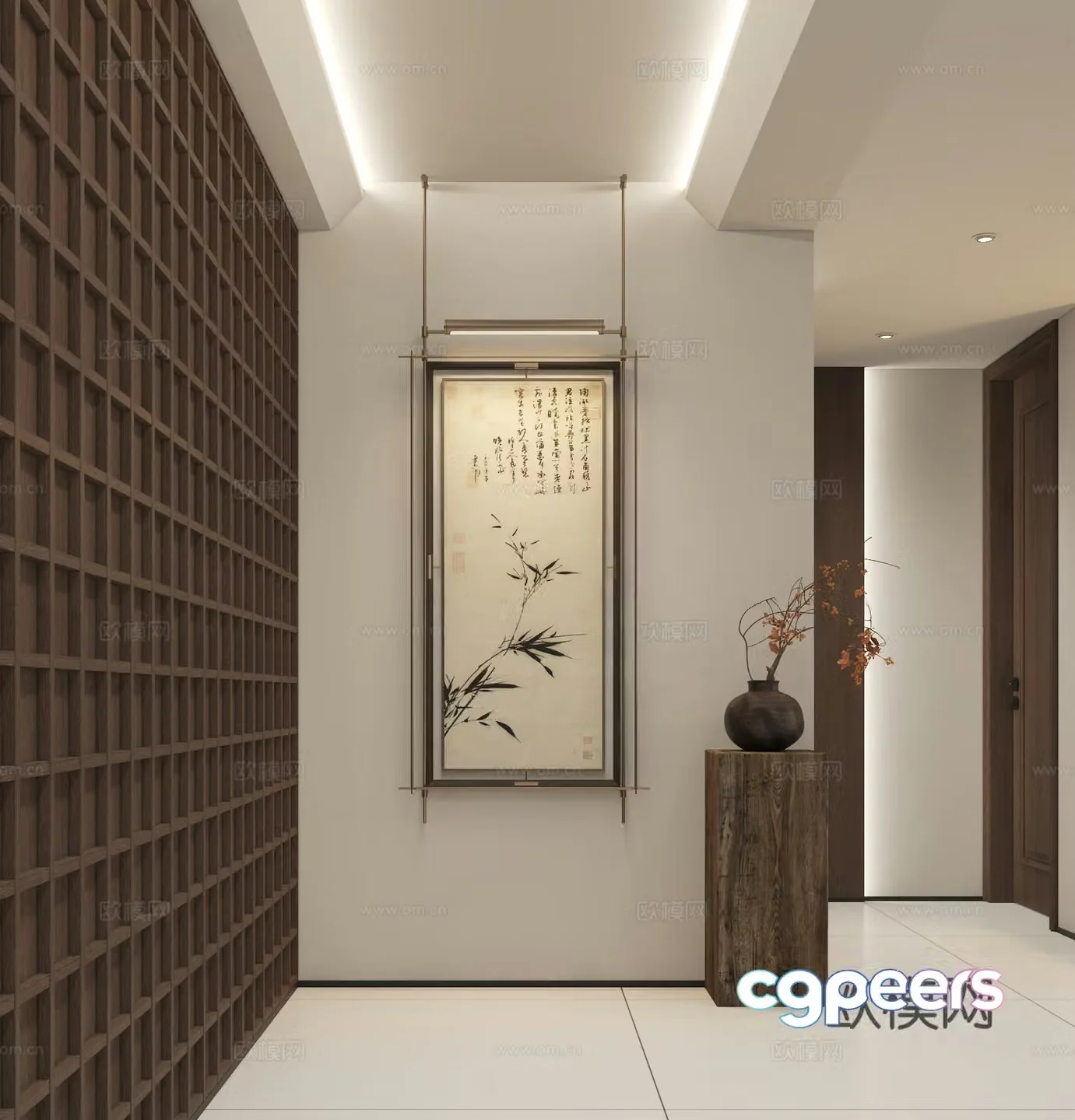 New Chinese style entrance floral ornaments 3D model of landscape hanging paintings
