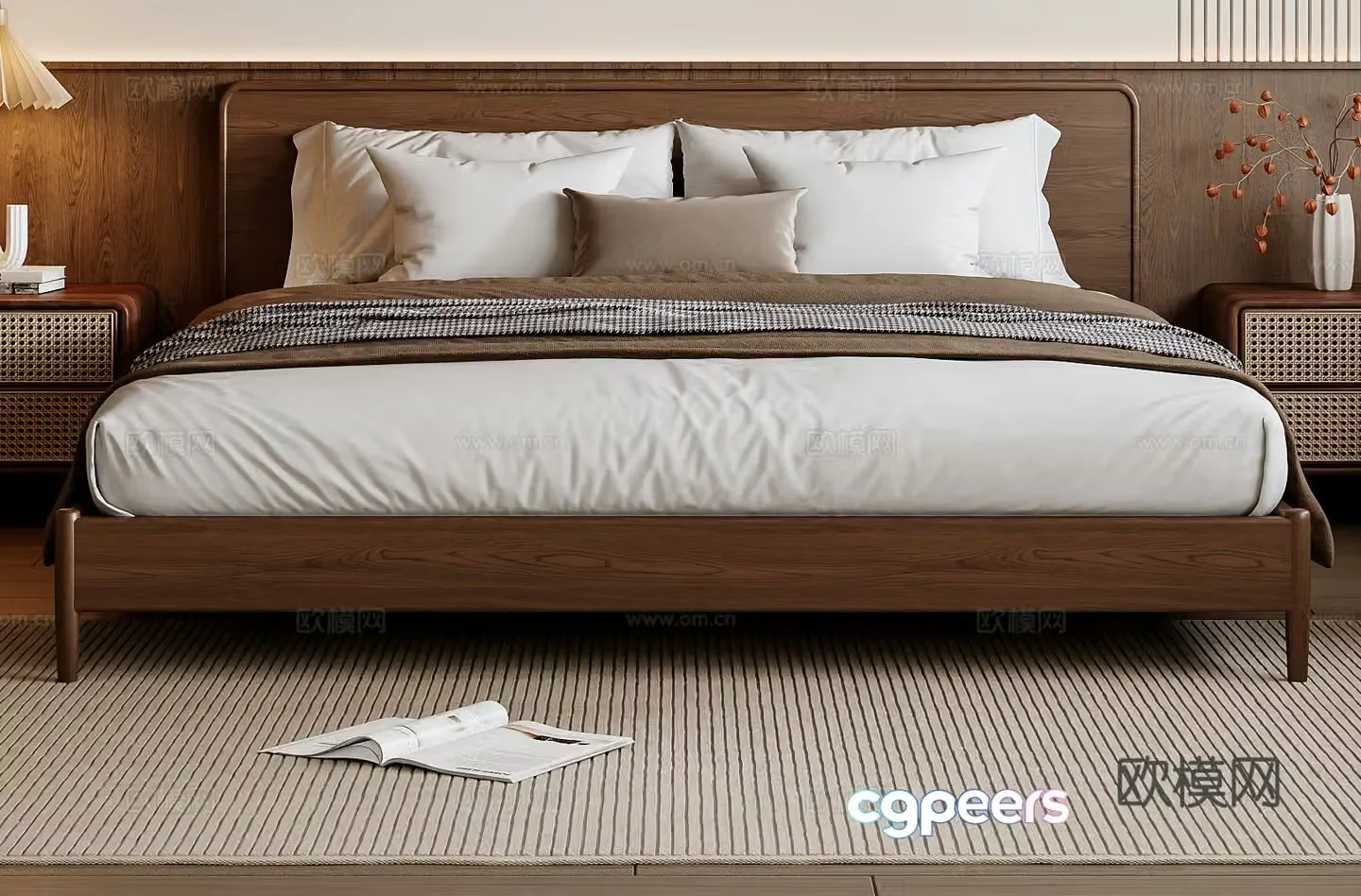 Middle -aged wind double bed 3D model