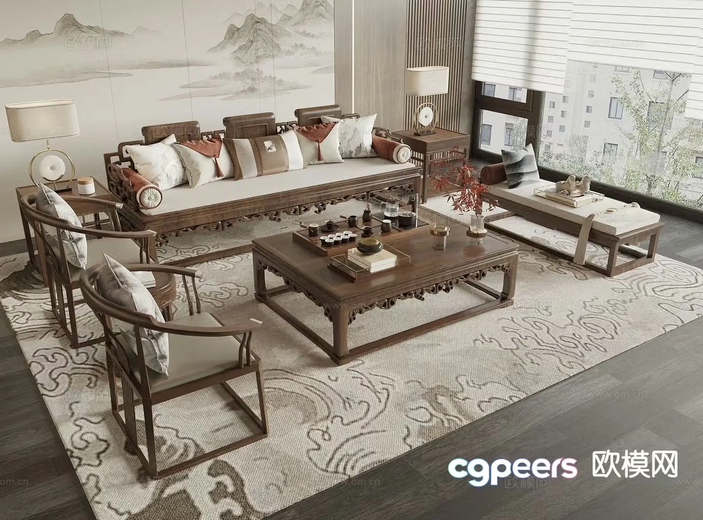 New Chinese style sofa modular sofa 3d model