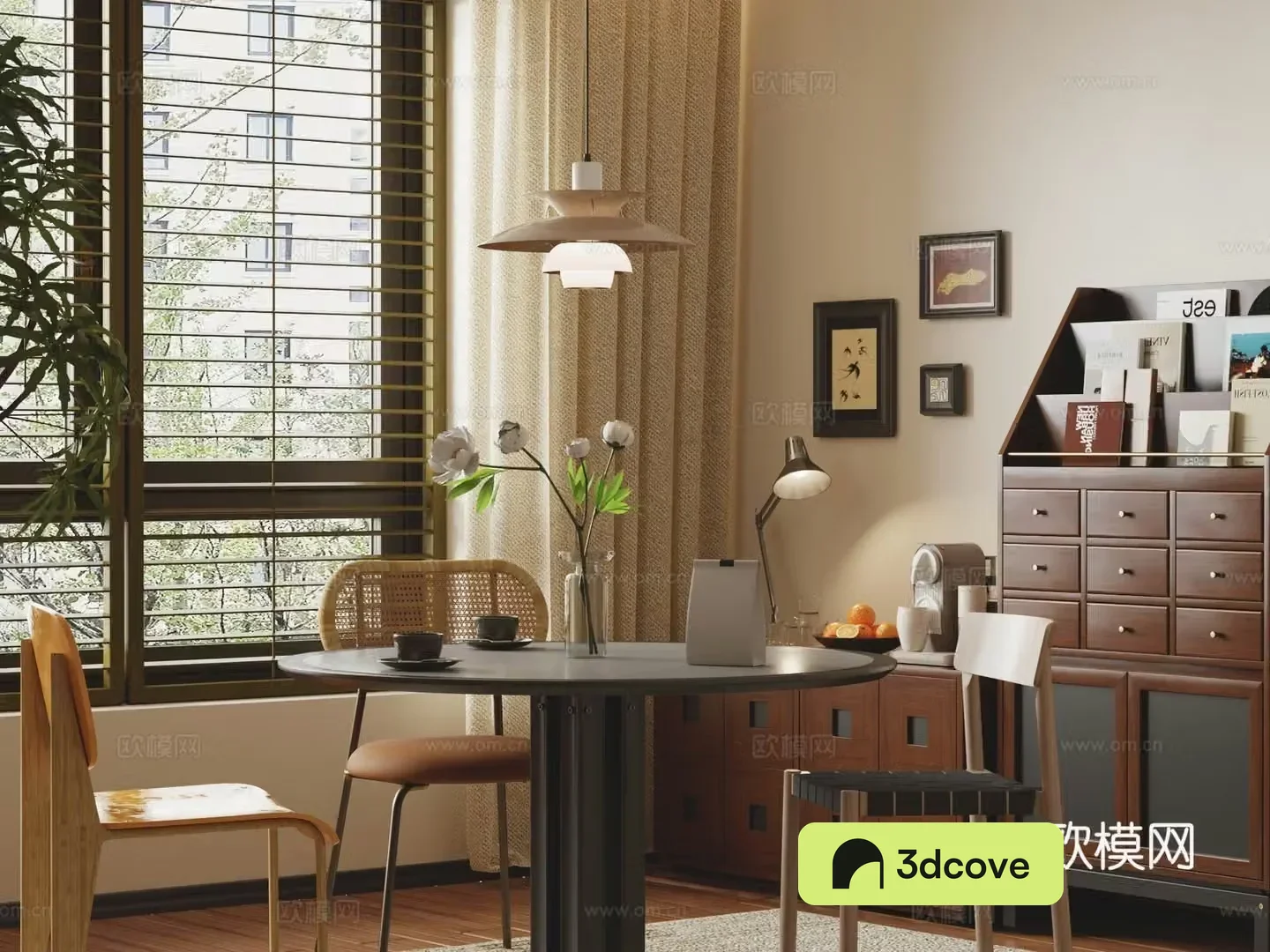 Modern restaurant dining table and chair combination high and low cabinet