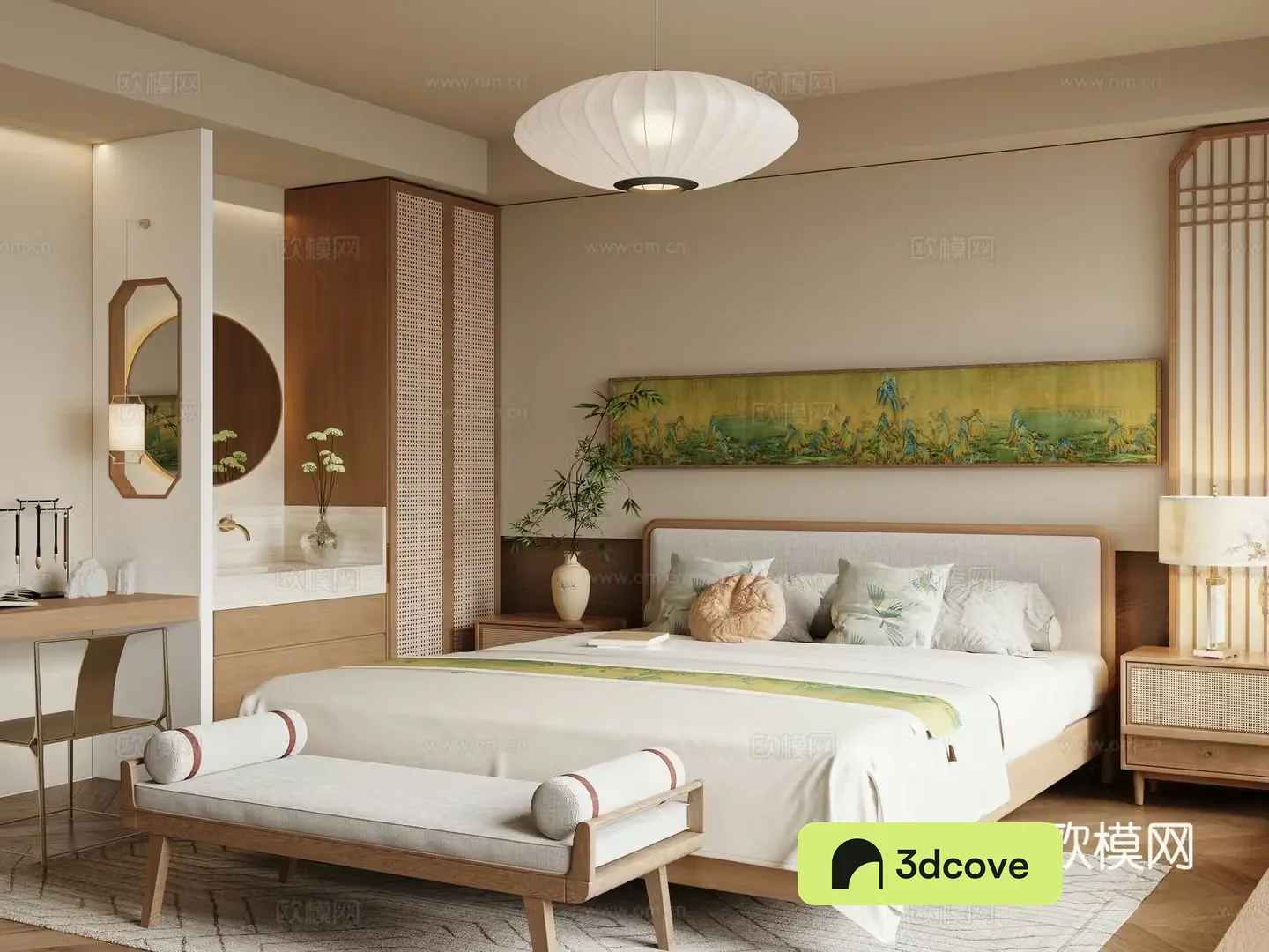 New Chinese Zen Bedroom Song Family Bedroom Double Bed