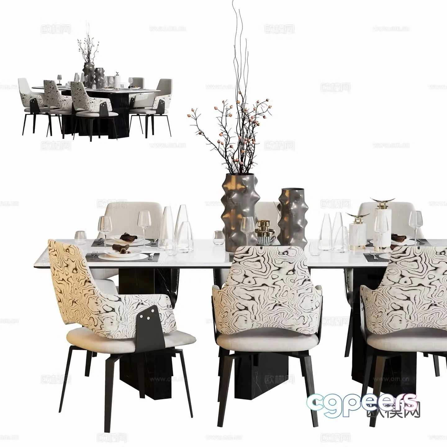 Modern dining table and chair combination 3D model