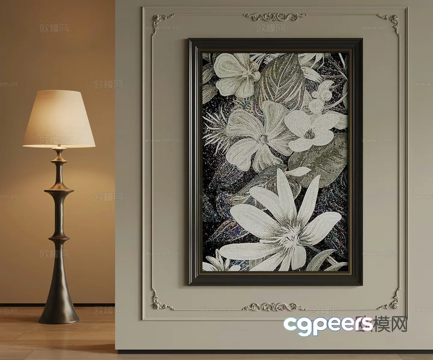 French retro style hanging paintings decorative paintings floor lamps 3D model