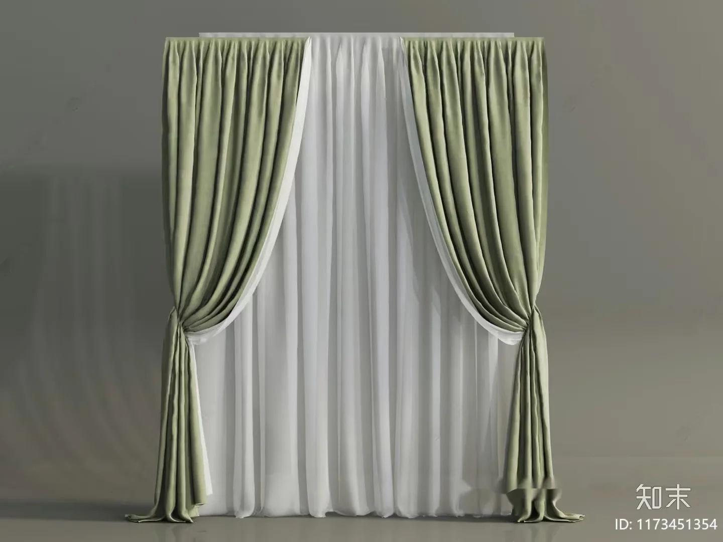 A Curtain With A White And Green Design 3D Model – 3795 – VRAY Render