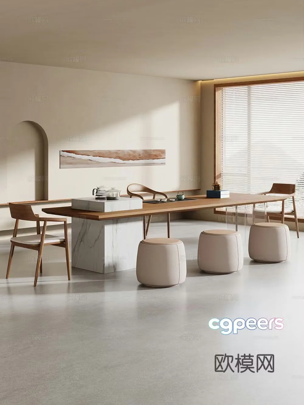 Creamy large plate table tea table and chair combination tea table tea table tea room tea table balcony tea table 3D model