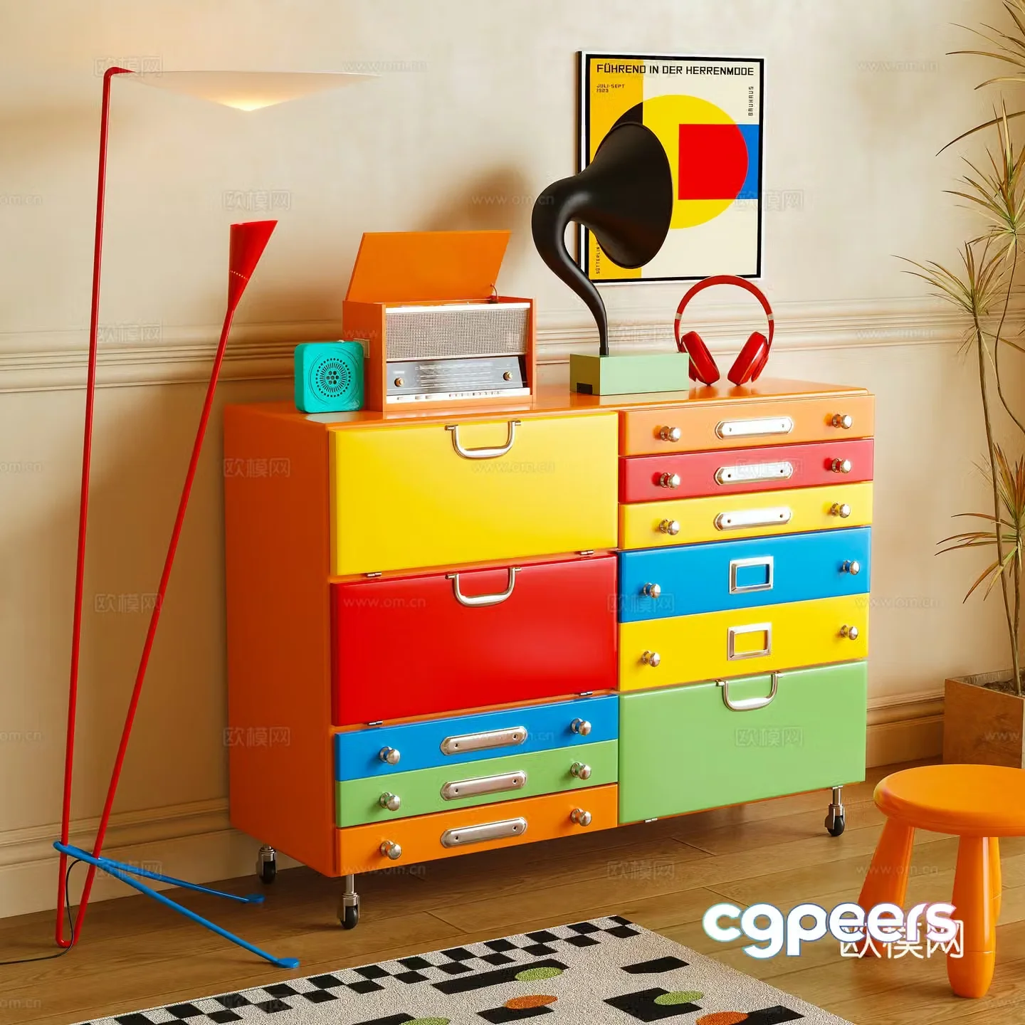 Entrance cabinet side cabinet tea cabinet storage cabinet dopamine 3D model