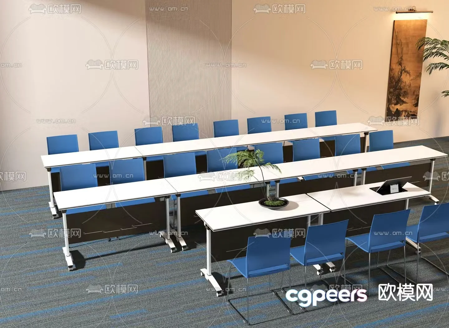 Training table conference table and chairs 3d model