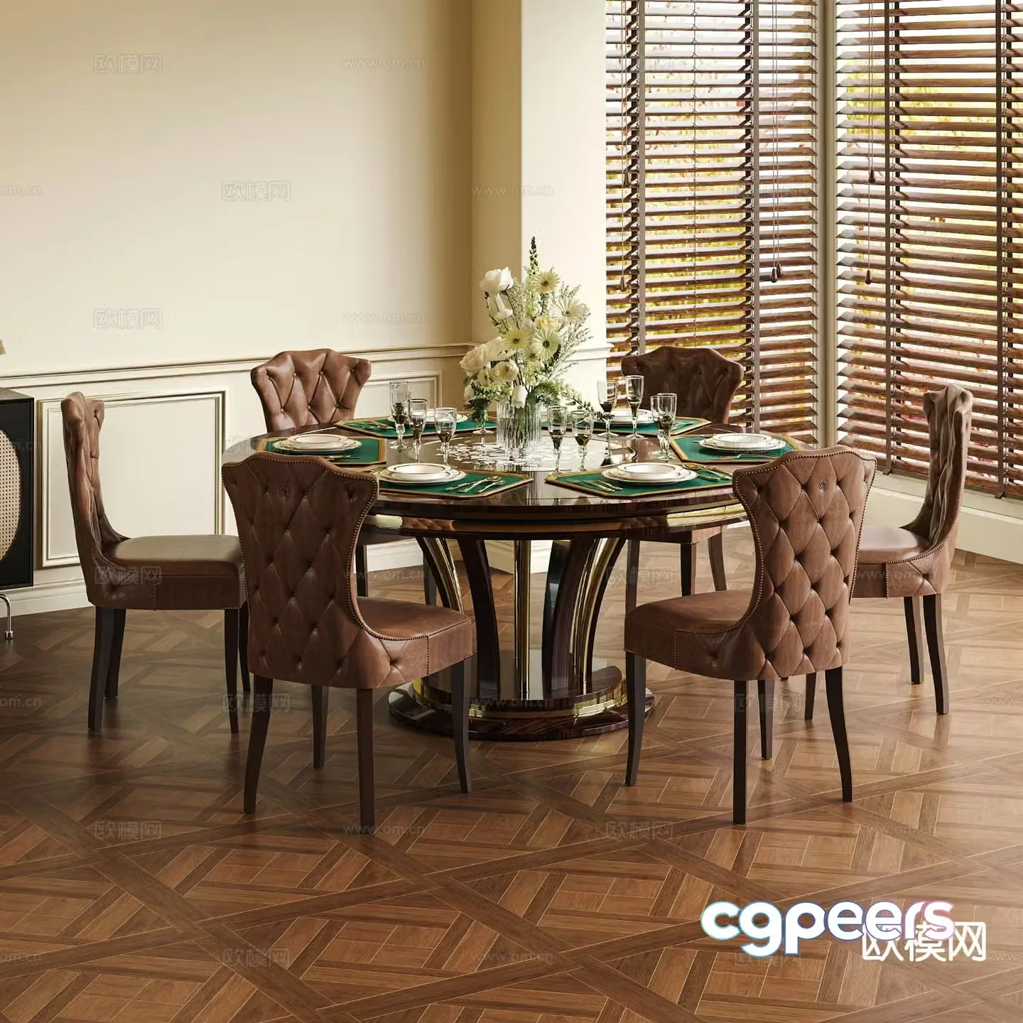 American dining table and chairs round dining table 3d model