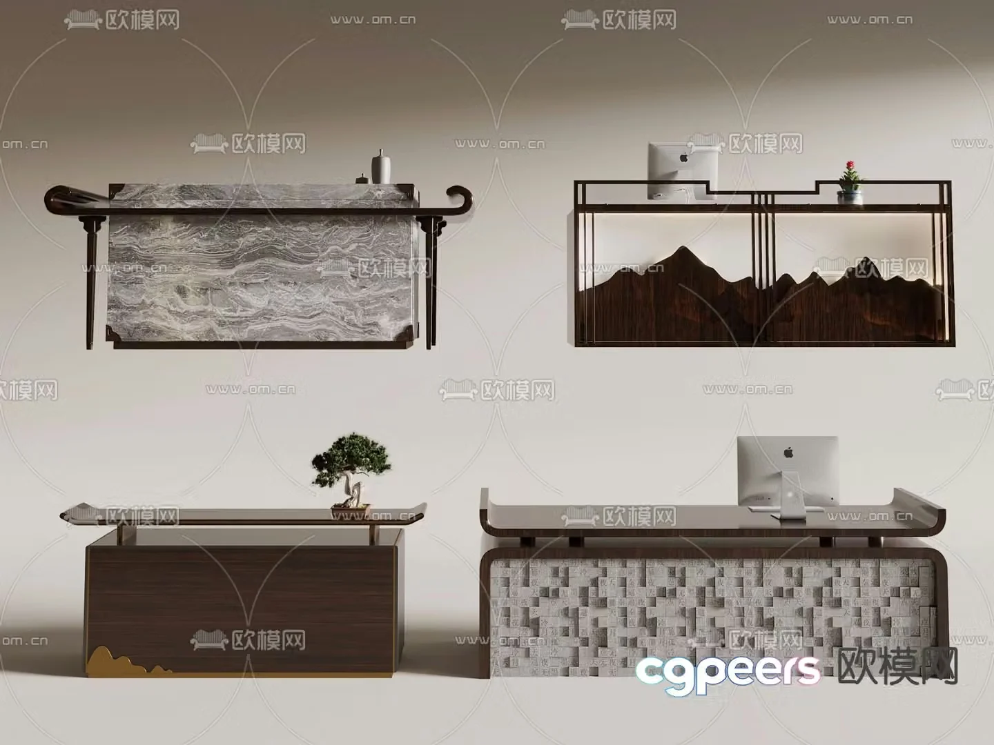 New Chinese style front desk reception desk service desk 3d model