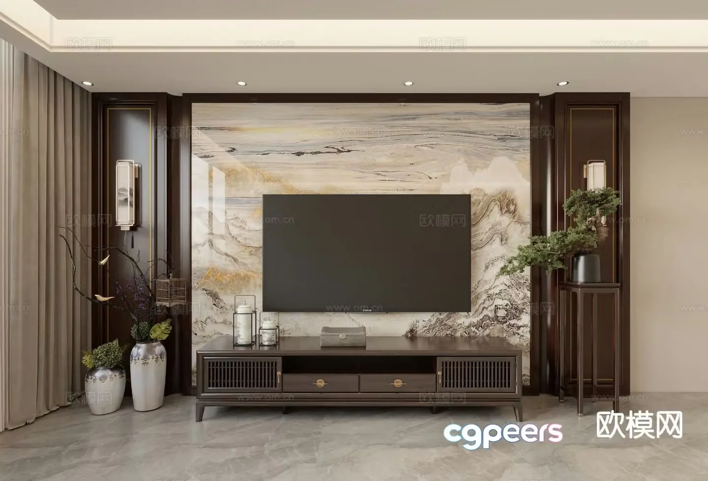 New Chinese TV Wall TV Background 3D Model