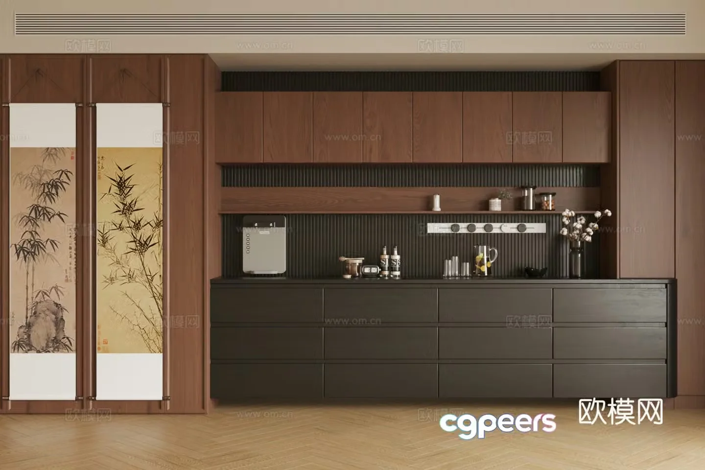 Medium retro sideboard Medium style sideboard Wine sideboard Refrigerator sideboard Tea cabinet 3D model