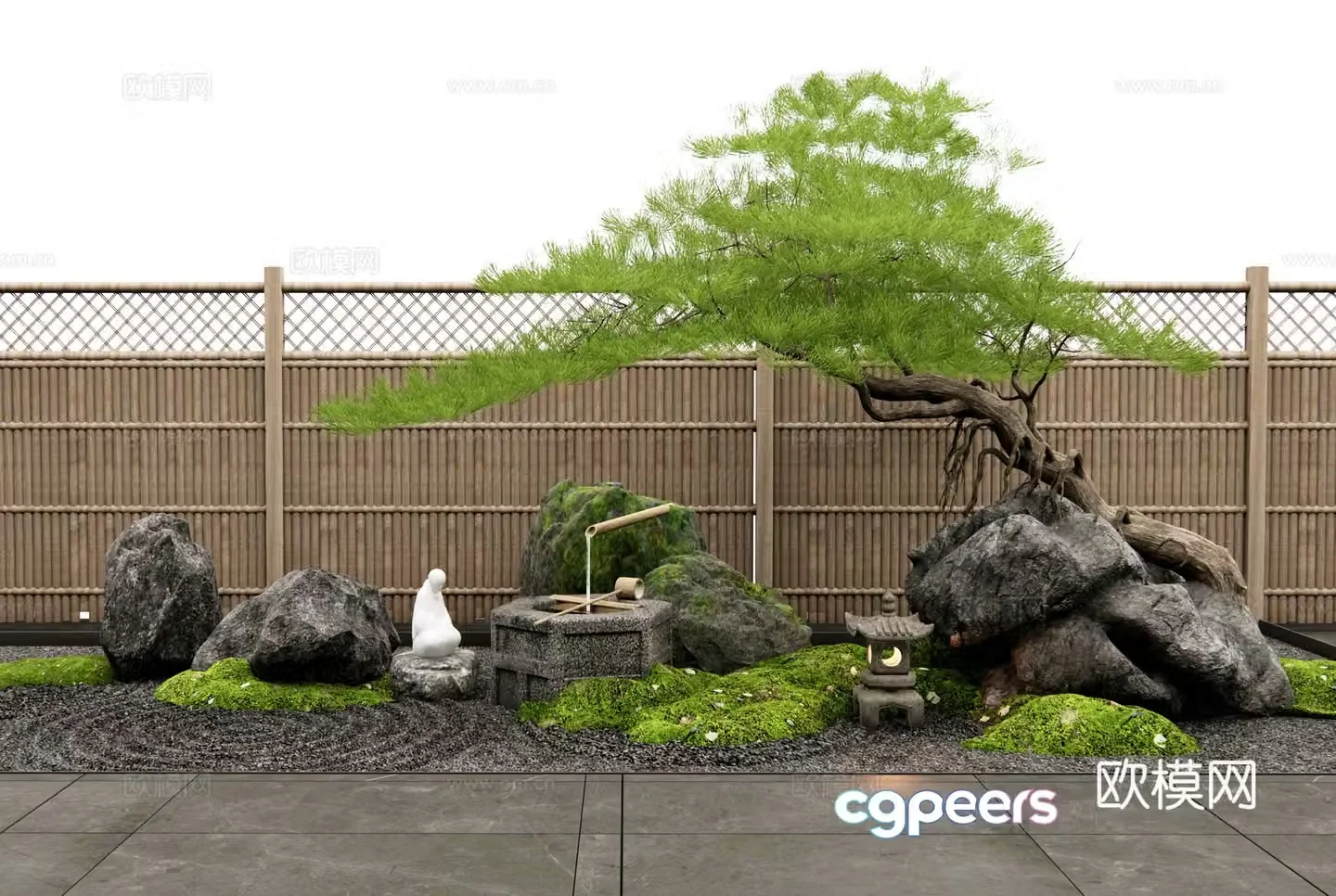 New Chinese landscape stones courtyard sketches water bowls landscape landscaping welcome pine moss 3d model