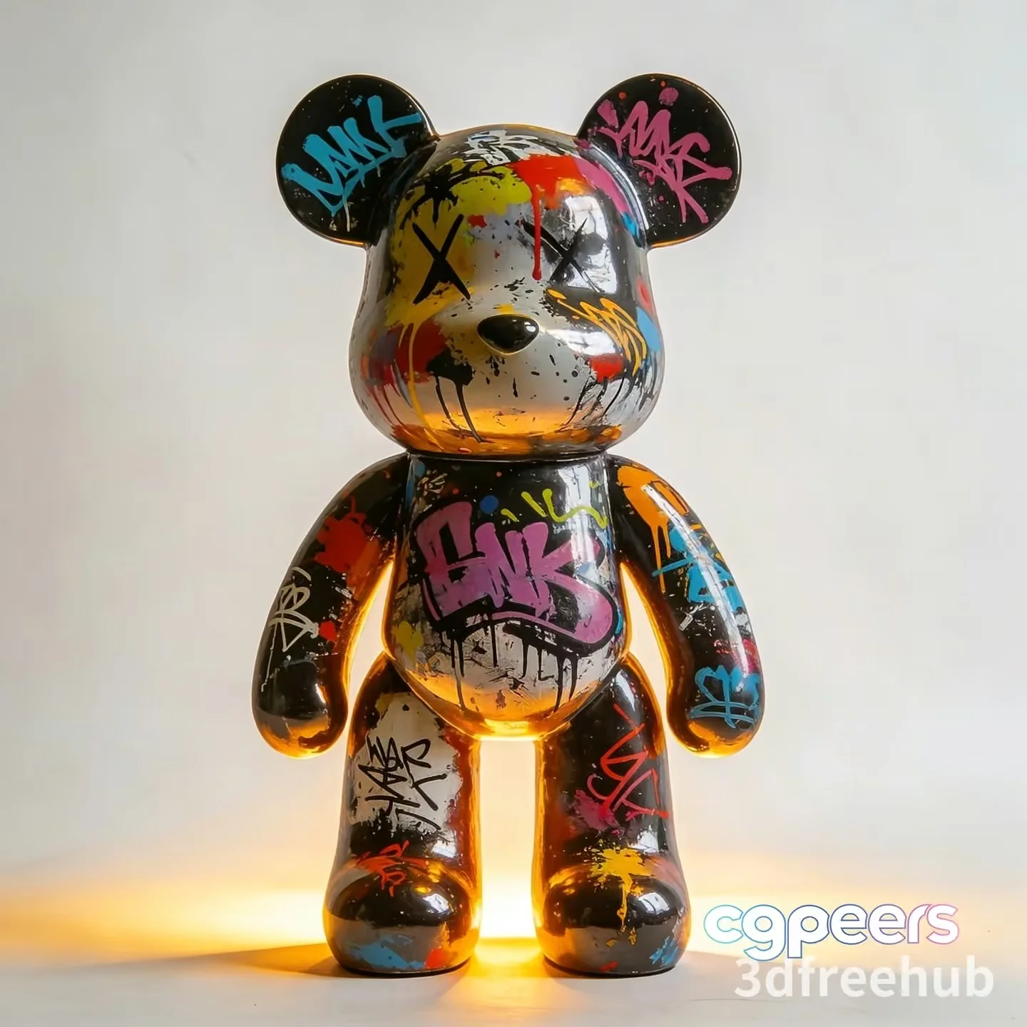 A Graffiti-Covered Bear Figurine 3D Model – 23292 – VRAY Render
