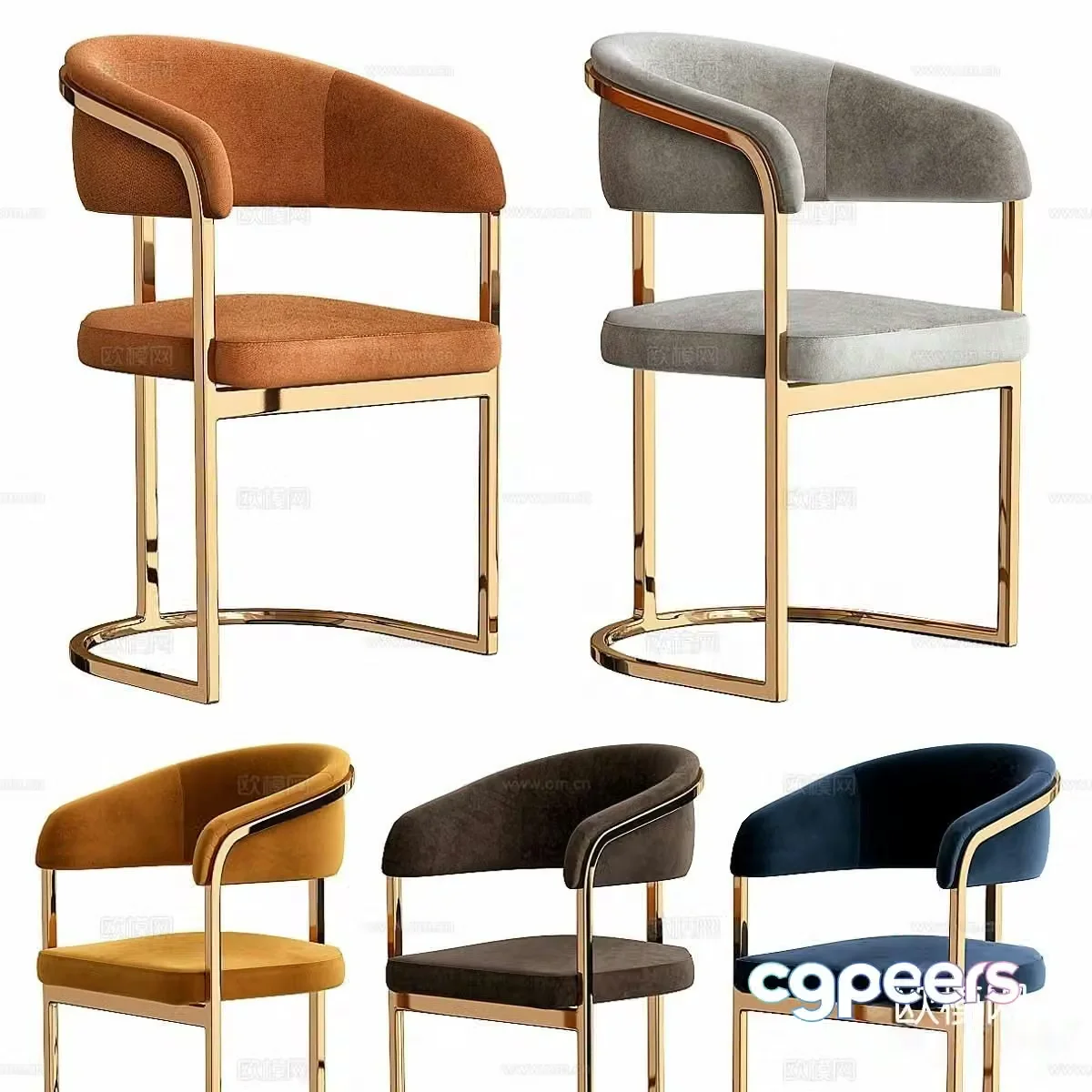 Italian light luxury single chair dining chair armchair 3D model