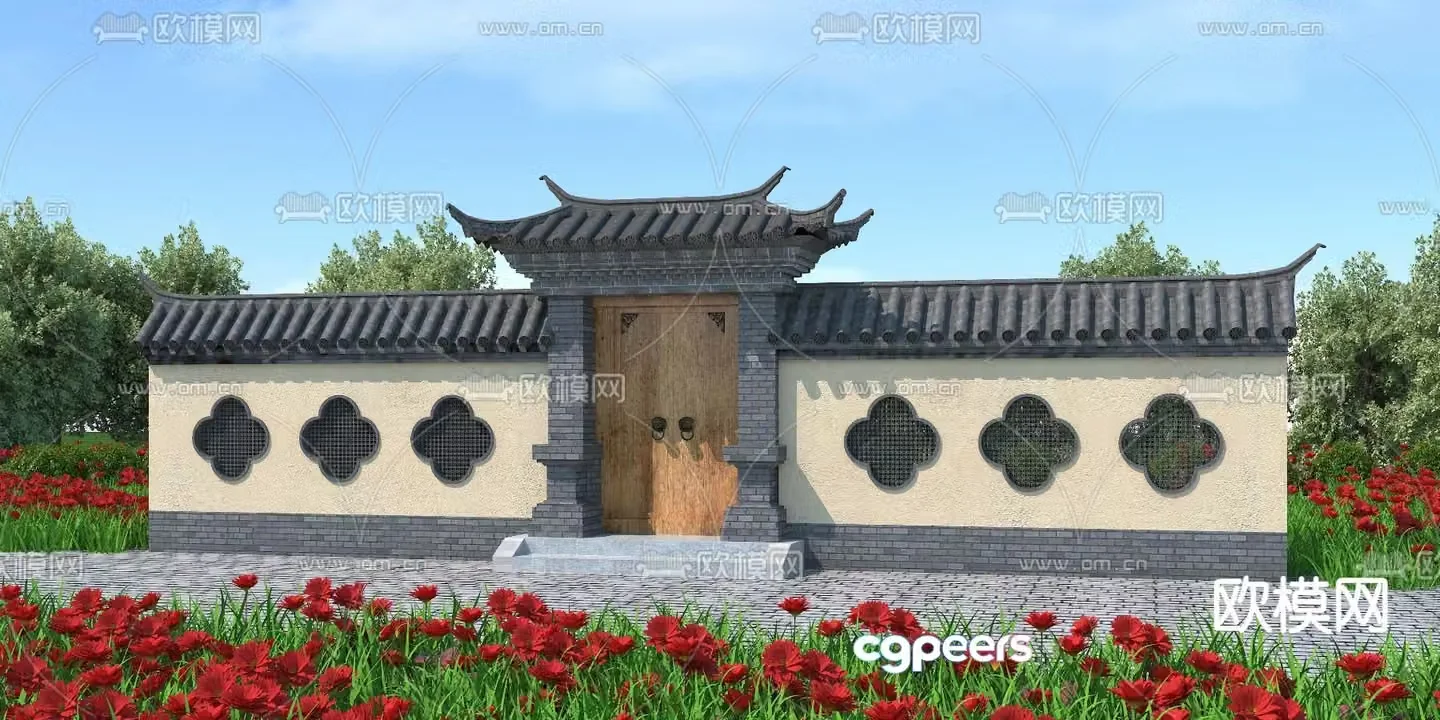 Chinese style landscape wall courtyard landscape wall ancient building landscape wall 3D model