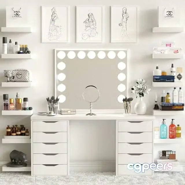 3ds Max Free – Dressing table and shelves with cosmetics. Makeup 3