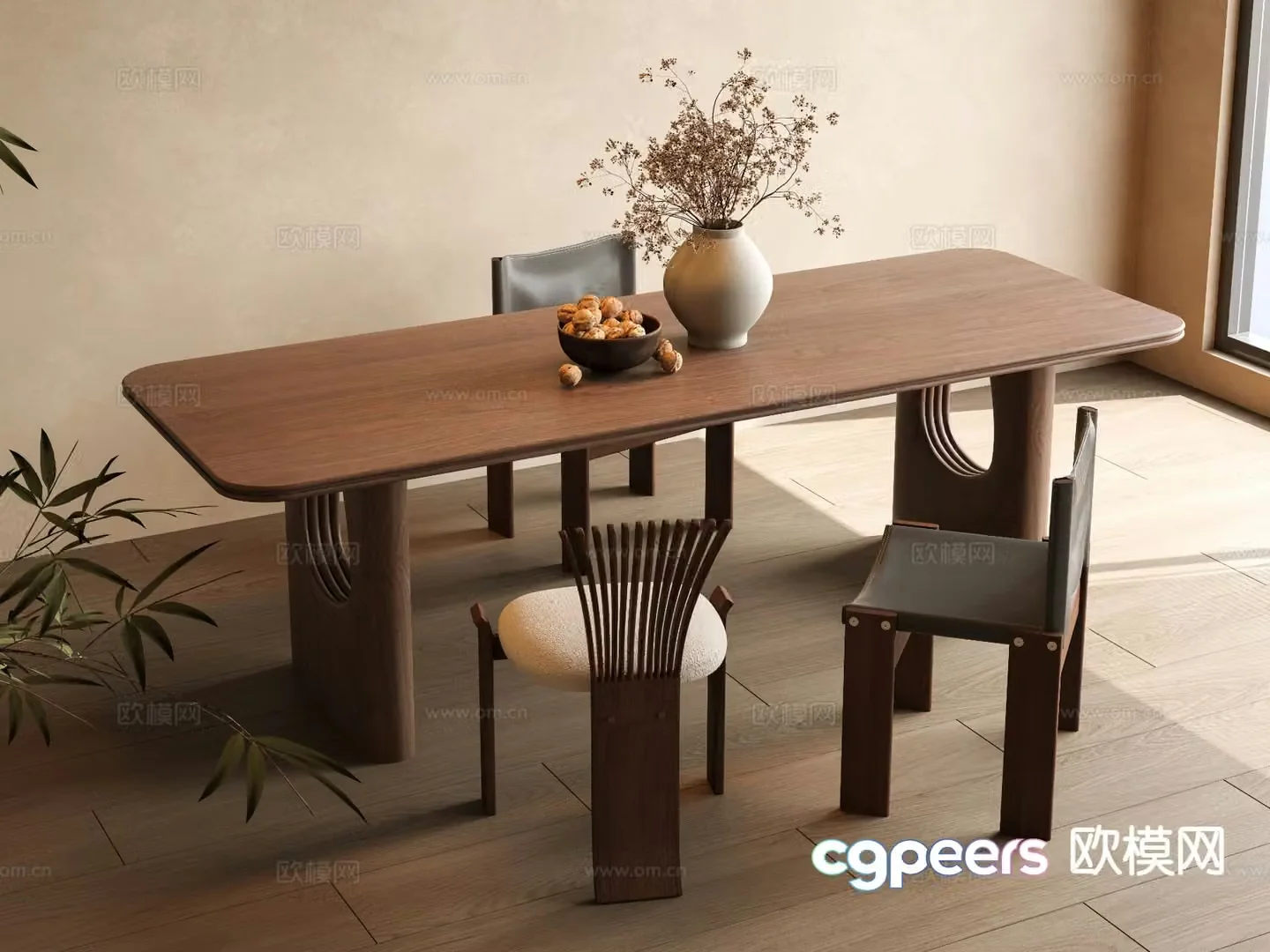 Medieval style dining table and chairs 3d model