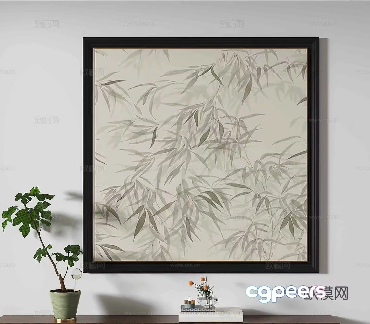 Medieval Bamboo Leaf Painting Decorative Painting 3D Model
