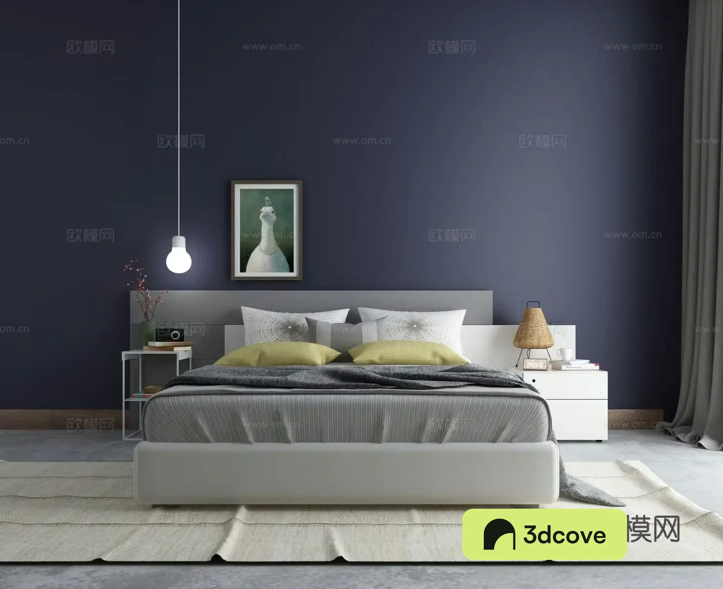 Nordic double bed chandelier bedside table