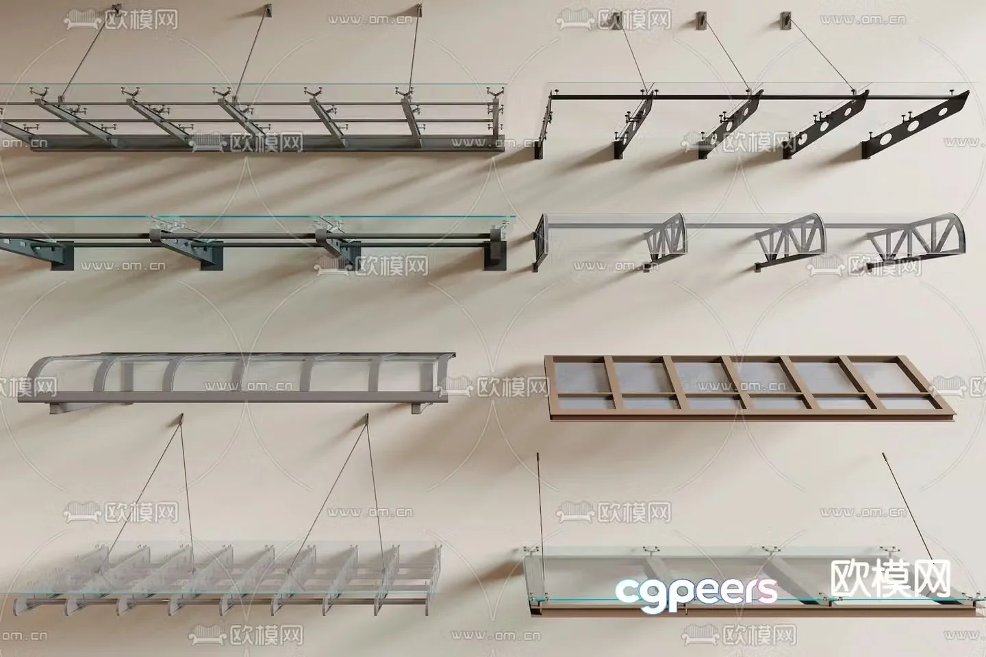 Steel structure canopy glass canopy 3d model